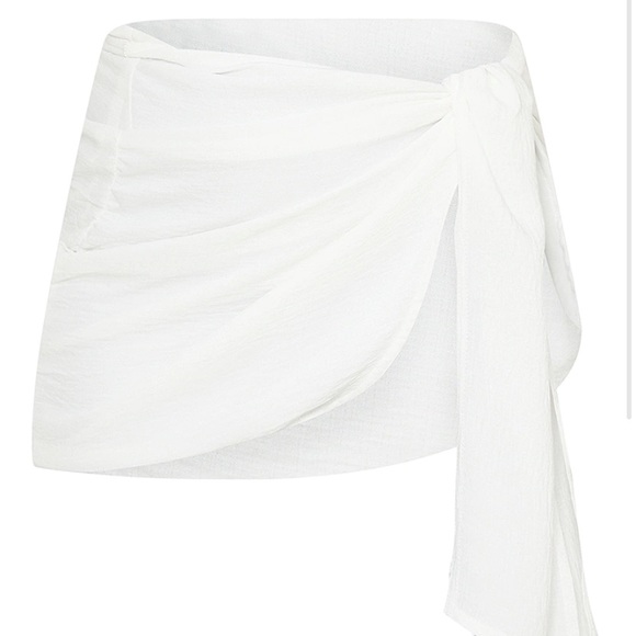 White Linen Look Wrap Mini Skirt - Picture 2 of 4
